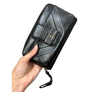 Karl Lagerfeld Paris black leather chevron wristlet wallet